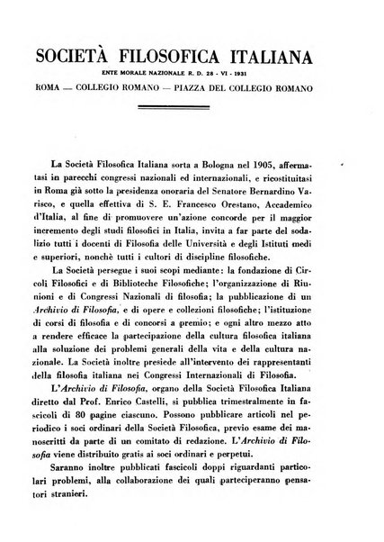 Archivio di filosofia organo della Società filosofica italiana