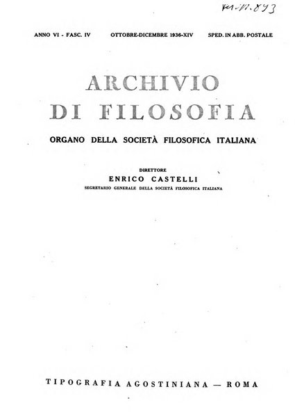 Archivio di filosofia organo della Società filosofica italiana