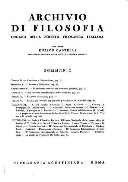 Archivio di filosofia organo della Società filosofica italiana