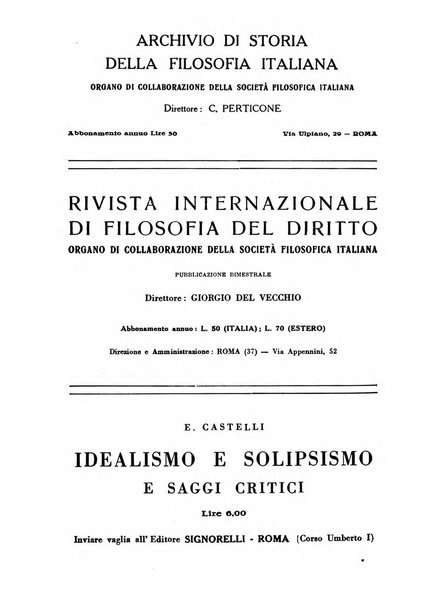 Archivio di filosofia organo della Società filosofica italiana