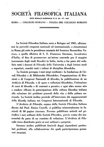 Archivio di filosofia organo della Società filosofica italiana