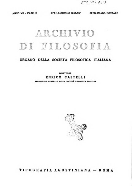 Archivio di filosofia organo della Società filosofica italiana