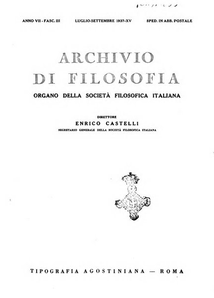 Archivio di filosofia organo della Società filosofica italiana