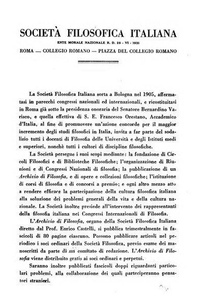 Archivio di filosofia organo della Società filosofica italiana