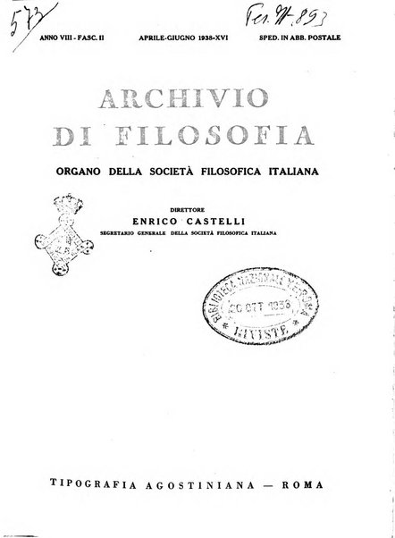 Archivio di filosofia organo della Società filosofica italiana