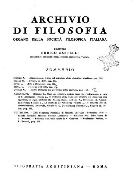 Archivio di filosofia organo della Società filosofica italiana