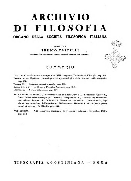 Archivio di filosofia organo della Società filosofica italiana