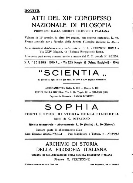 Archivio di filosofia organo della Società filosofica italiana