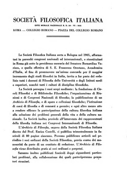 Archivio di filosofia organo della Società filosofica italiana