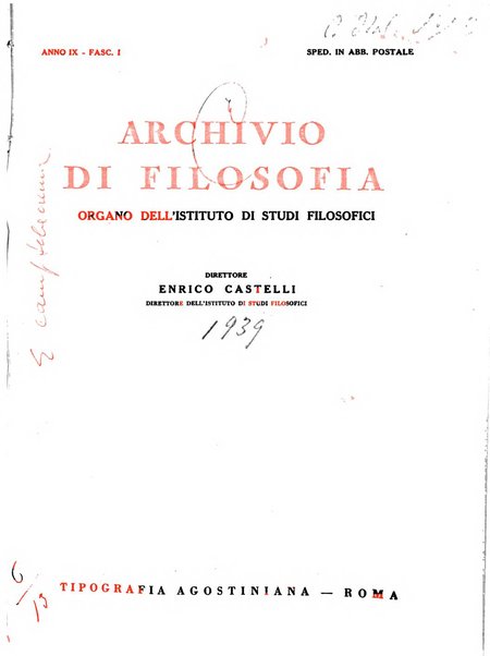 Archivio di filosofia organo della Società filosofica italiana