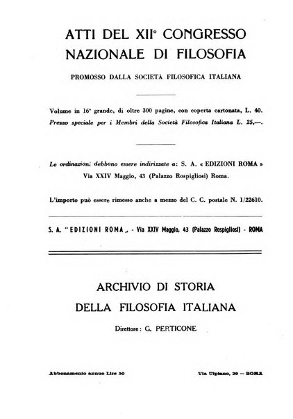 Archivio di filosofia organo della Società filosofica italiana