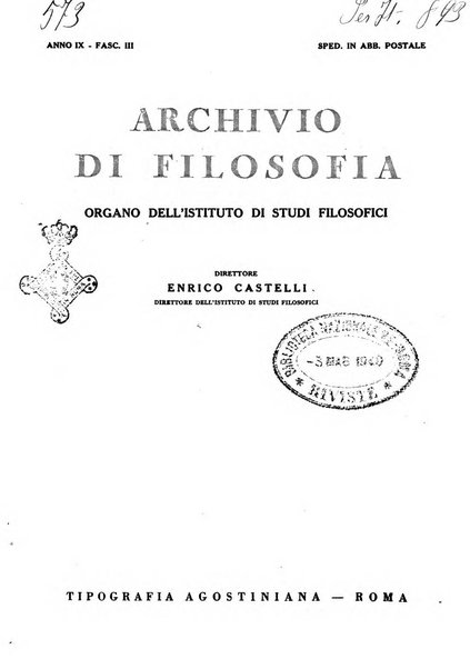 Archivio di filosofia organo della Società filosofica italiana