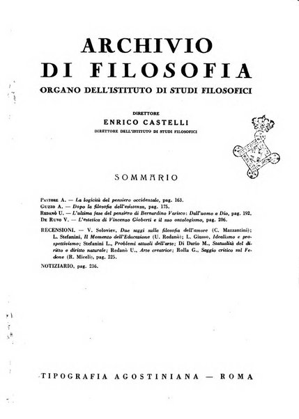 Archivio di filosofia organo della Società filosofica italiana