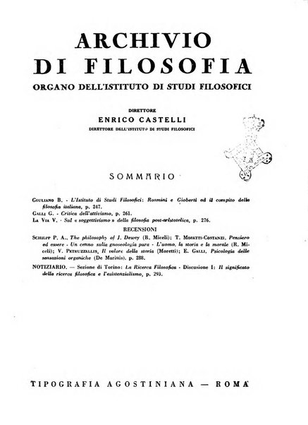 Archivio di filosofia organo della Società filosofica italiana