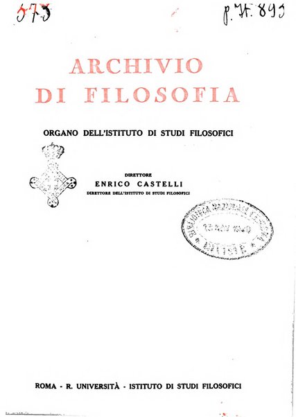 Archivio di filosofia organo della Società filosofica italiana