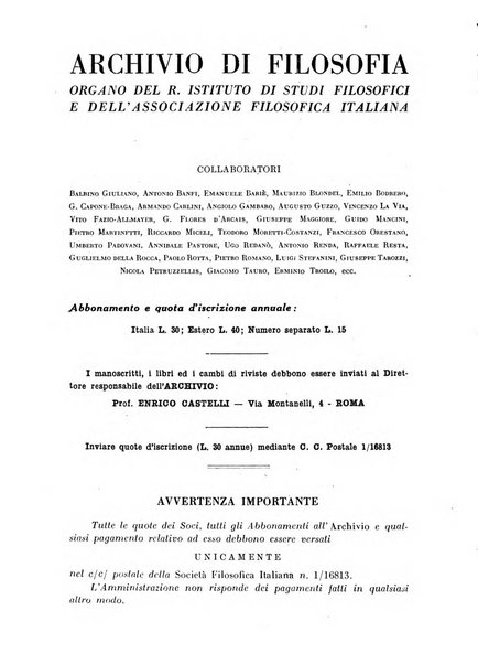 Archivio di filosofia organo della Società filosofica italiana