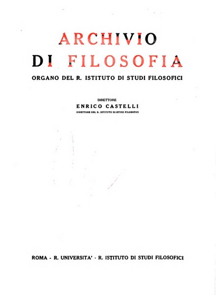 Archivio di filosofia organo della Società filosofica italiana