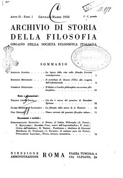 Archivio di storia della filosofia organo della Societa filosofica italiana