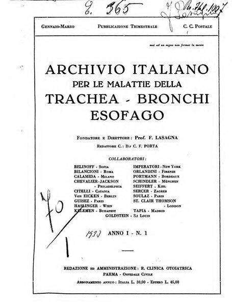 Archivio italiano per le malattie della trachea, bronchi, esofago