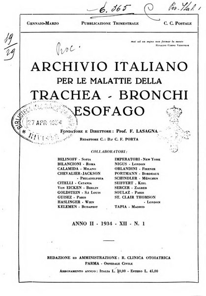 Archivio italiano per le malattie della trachea, bronchi, esofago