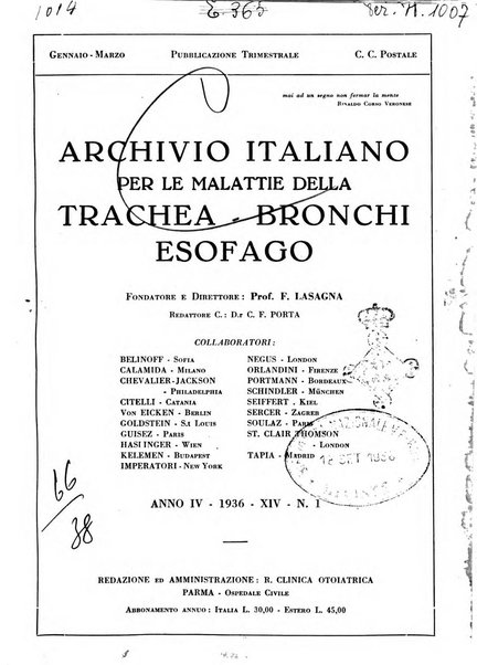 Archivio italiano per le malattie della trachea, bronchi, esofago