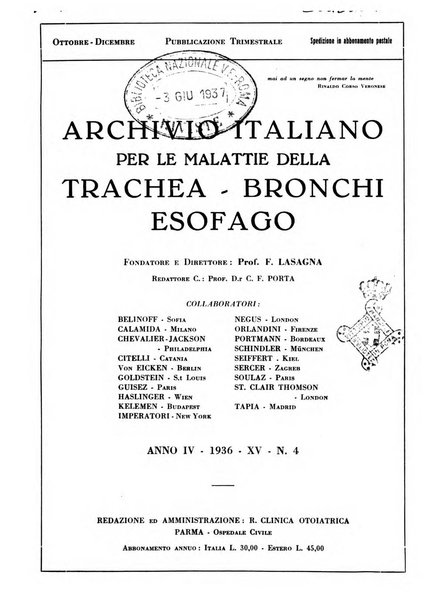 Archivio italiano per le malattie della trachea, bronchi, esofago