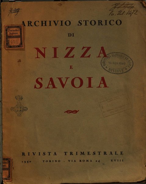 Archivio storico di Nizza e Savoia rivista trimestrale