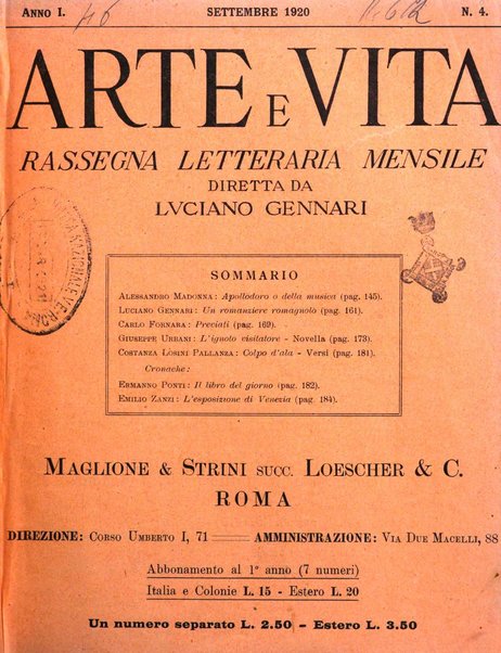 Arte e vita rassegna letteraria mensile