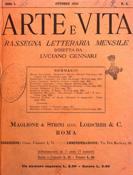 Arte e vita rassegna letteraria mensile