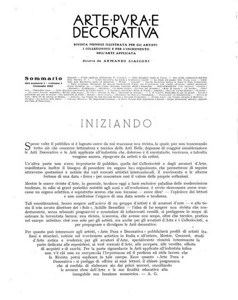 Arte pura e decorativa rivista mensile illustrata, per gli artisti, i collezionisti e per l'incremento dell'arte applicata, diretta da Armando Giacconi