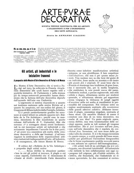 Arte pura e decorativa rivista mensile illustrata, per gli artisti, i collezionisti e per l'incremento dell'arte applicata, diretta da Armando Giacconi