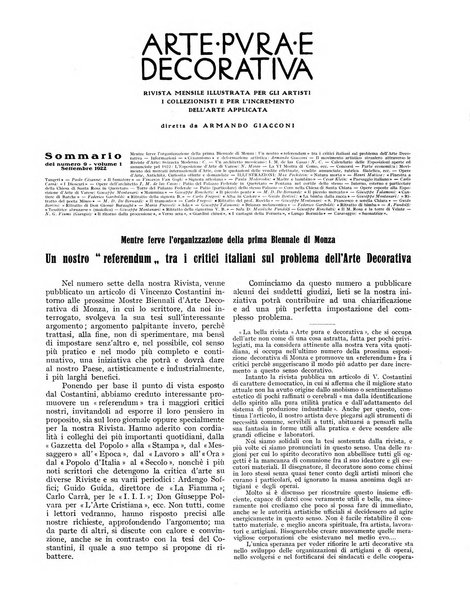 Arte pura e decorativa rivista mensile illustrata, per gli artisti, i collezionisti e per l'incremento dell'arte applicata, diretta da Armando Giacconi