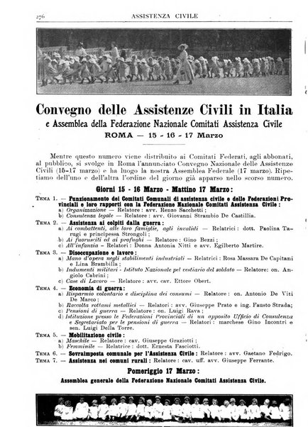 Assistenza civile rivista quindicinale, illustrata della Federazione Nazionale Comitati Assistenza Civile