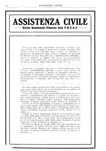 Assistenza civile rivista quindicinale, illustrata della Federazione Nazionale Comitati Assistenza Civile