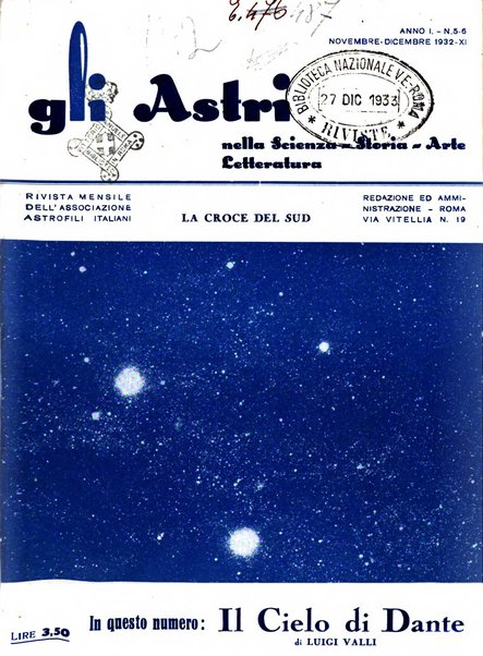 Gli astri nella scienza, storia, arte, letteratura rivista mensile dell'associazione astrofili italiani