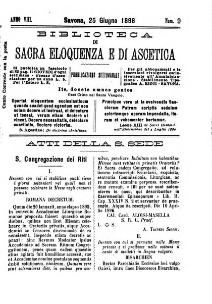 Biblioteca di sacra eloquenza e di ascetica