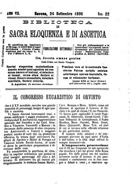 Biblioteca di sacra eloquenza e di ascetica