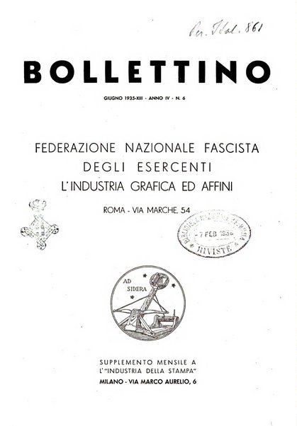 Bollettino della Federazione nazionale fascista dell'industria grafica ed affini