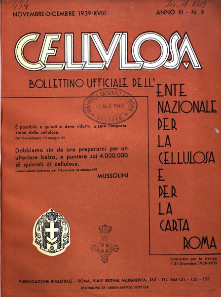 Cellulosa Bollettino ufficiale dell'Ente Nazionale per la cellulosa e per la carta