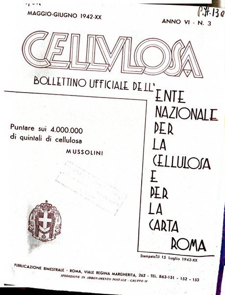 Cellulosa Bollettino ufficiale dell'Ente Nazionale per la cellulosa e per la carta