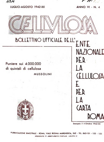 Cellulosa Bollettino ufficiale dell'Ente Nazionale per la cellulosa e per la carta