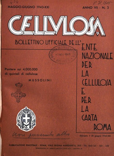 Cellulosa Bollettino ufficiale dell'Ente Nazionale per la cellulosa e per la carta