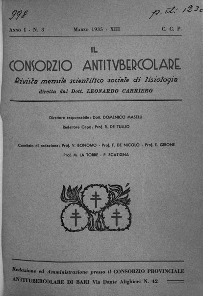 Il Consorzio antitubercolare Rivista mensile scientifico sociale di tisiologia