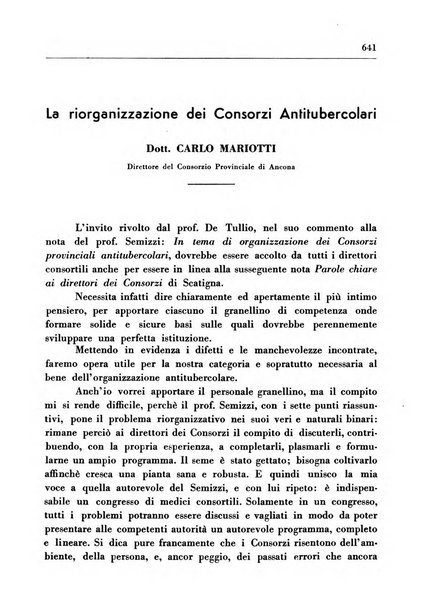 Il Consorzio antitubercolare Rivista mensile scientifico sociale di tisiologia