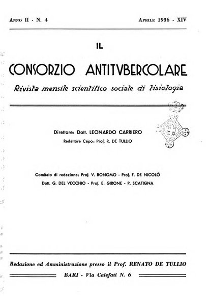 Il Consorzio antitubercolare Rivista mensile scientifico sociale di tisiologia