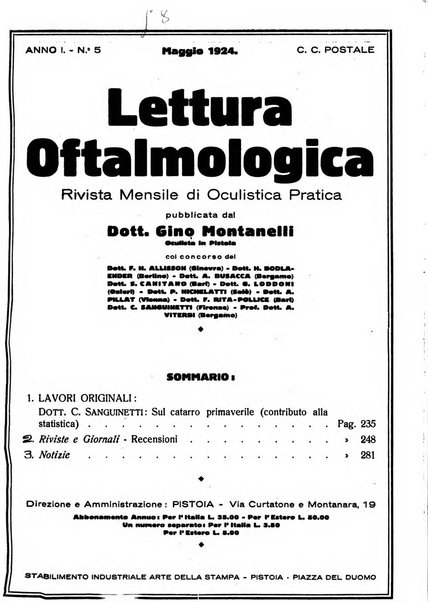 Lettura oftalmologica rivista mensile di oculistica pratica