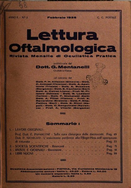 Lettura oftalmologica rivista mensile di oculistica pratica