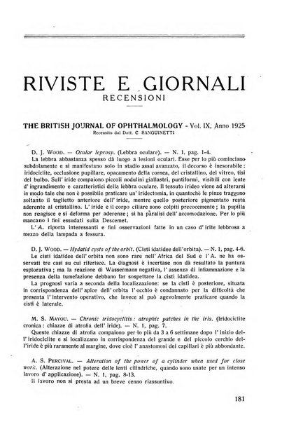 Lettura oftalmologica rivista mensile di oculistica pratica