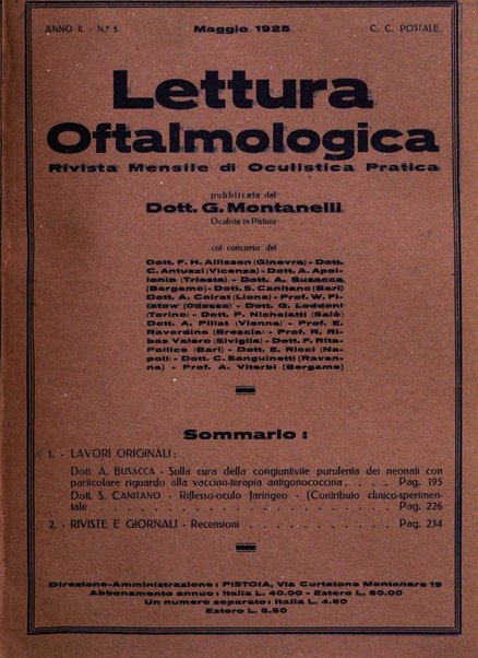 Lettura oftalmologica rivista mensile di oculistica pratica