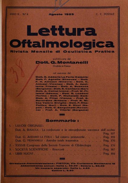 Lettura oftalmologica rivista mensile di oculistica pratica